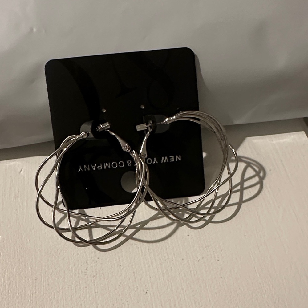 New York & Company Twisted Silver Hoop Earrings - Picture 3 of 5